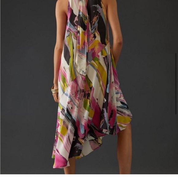 NWT Anthropologie Silk Watercolor Halter Dress - Picture 2 of 8